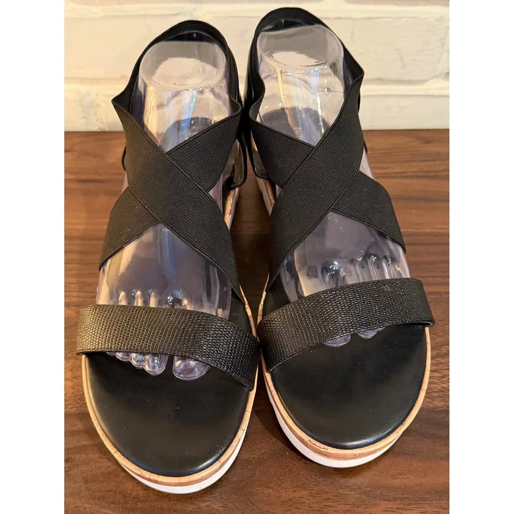 Nine West Womens Black Elastic Crisscross Platform Sandals Size 10M Lug Sole